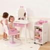 IdeaKey Wooden Kids Vanity Table and Chair Set with Light and Mirror, Princess Makeup Vanity Desk with Barber Chair and Rolling Cart, Pretend Hair Salon Play Set, Toddler Vanity Set for Girls, White view 2