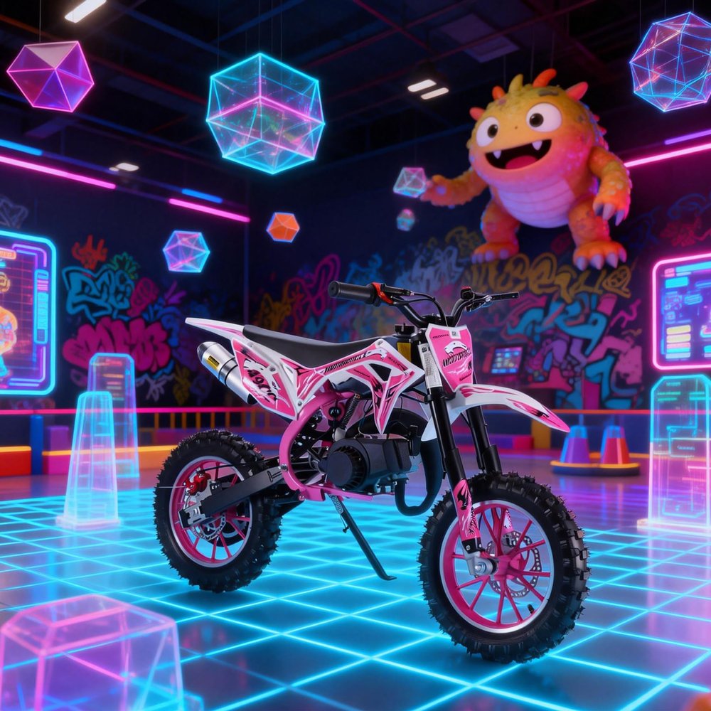 50cc Kids Dirt Bike Gas Powered, Dirt Bike for Kids 8-14 2-Stroke Off-Road Motocros Mini Motorcycle Birthday Halloween for Children Young Rider Boys Girls Beginners Ages 8-14 Pink