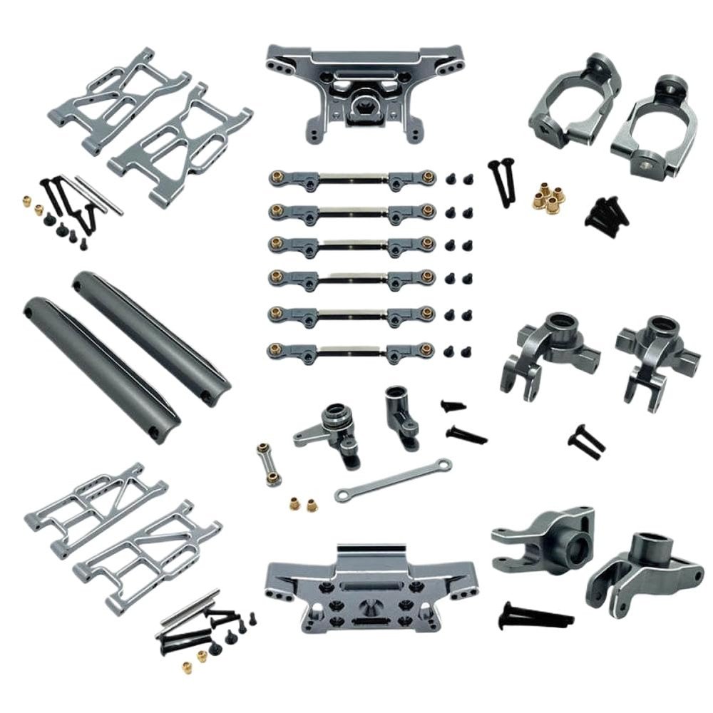 1/10 10208 V2 Metal Upgrade Parts Kit Front Rear Swing Arm Steering Cup Hub Carrier Link Rod Shock Tower Set Compatible with 1/10 Scale RC Vehicle Models(Grey)