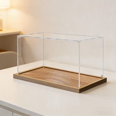 24 26 28 30 in Large Acrylic Display Case, Clear Stackable Figure Display Plastic Case, Assembled Showcase Cube Box for Hobby Collectibles(Wood,65x65x65cm/26x26x26in)