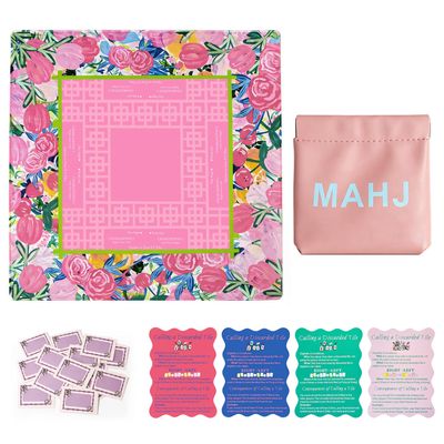 31.5in Large Pink Mahjong MatAnti-Slip, Noise-Reducing Table Cover for Mahjong, Poker, Board GamesWith 4 Mahjong Shuffle Cards Mahjong Dice Bags and 20 Scratch off Crads Mahjong Party Supplies