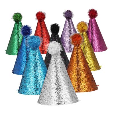 TOYANDONA 10pcs Colorful Glittery Cone Birthday Party Hats L Size Reusable Sparkly Celebration Headwear for Boys Birthday Supplies Style
