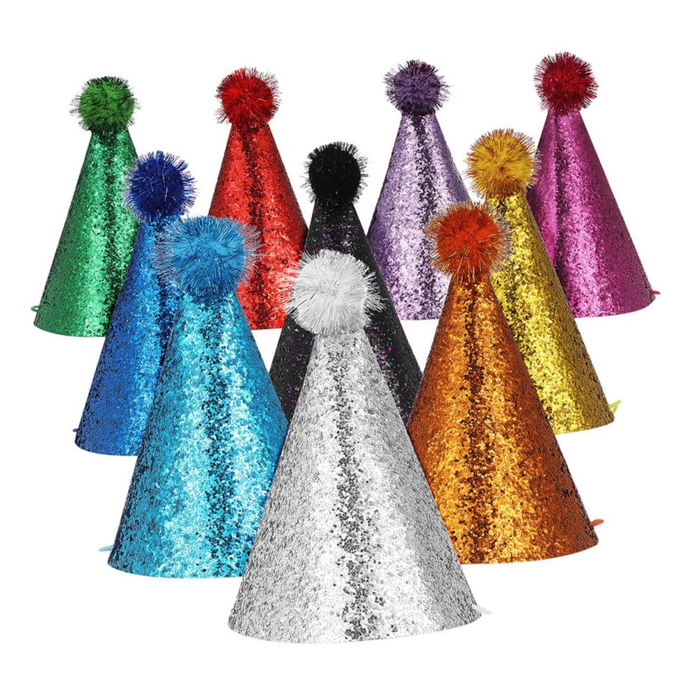 TOYANDONA 10pcs Colorful Glittery Cone Birthday Party Hats L Size Reusable Sparkly Celebration Headwear for Boys Birthday Supplies Style