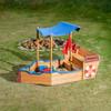 BIFULDYO Pirate Ship Sandbox with Lid and Canopy for Kids Ages 4-8, Wooden Outdoor Sand Box with Cover, Rudder, Storage Bench, 43.3x22.6x6.3 Inch view 1