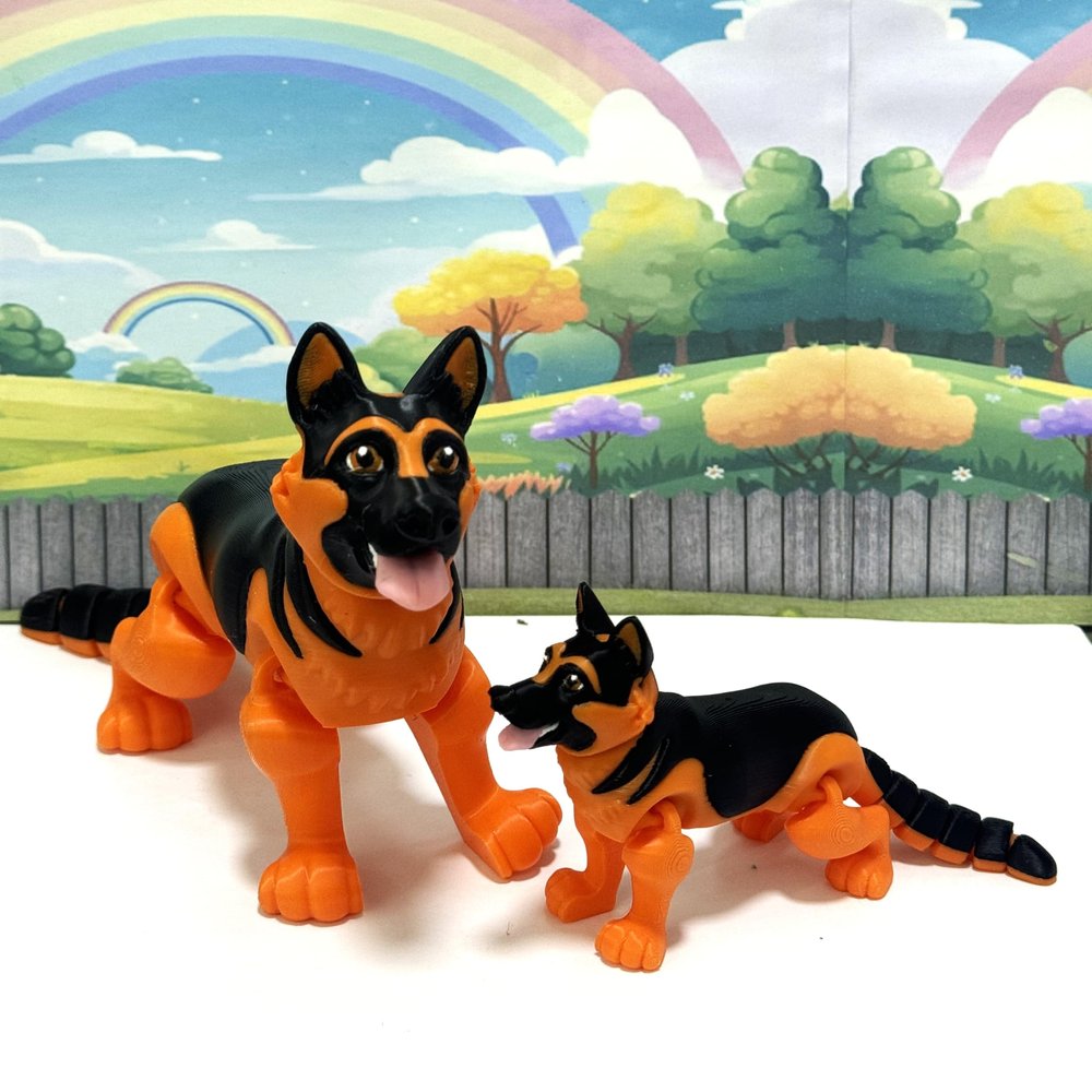 2pcs 3D Printed German Shepherd Fidget Animal Articulated Joints Dog Toy Figure Stress Relief Fidget Animal for Desk Decor Birthday Party Gift Favor AD-GS-2X