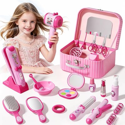Hair Salon Toys for 5 Year Old Girls, Makeup Kit for Kids 3-5 4-6, Pretend Hair Styling Set Gift for Girls 5-7 6-8 with Sound and Lights, Role Play Dress Up Birthday Gifts for 3 4 5 6 Girl