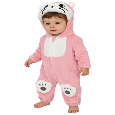 Zaldita Unisex Baby Cute Animal Costume Hooded Romper Jumpsuit with 3D Tai Halloween Cosplay Outfits Pink Cat 12-18 Months