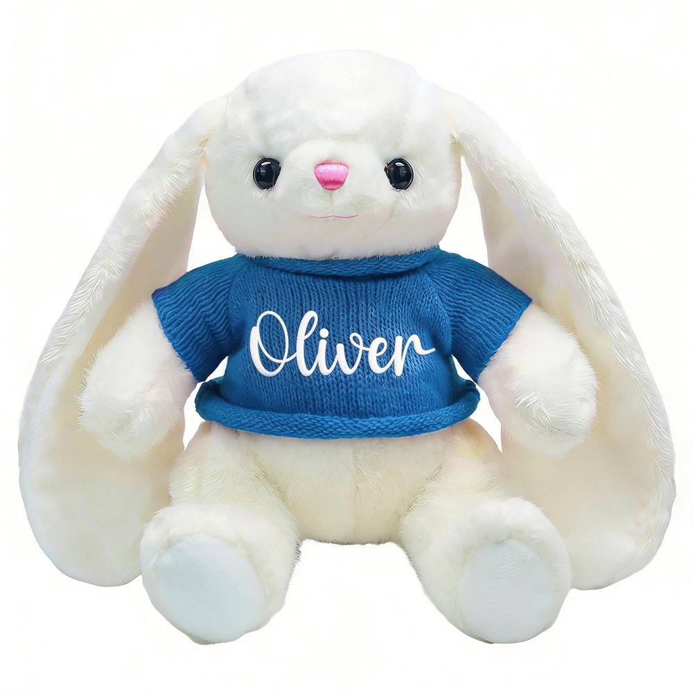 SCZQOVR Personalized Easter Bunny Stuffed Animal - Custom Name Embroidered Soft Plush Toy, Easter Basket Gift for Baby Shower, Birthday, Ideal for Newborn, Toddler, Kids & Easter Basket Stuffers