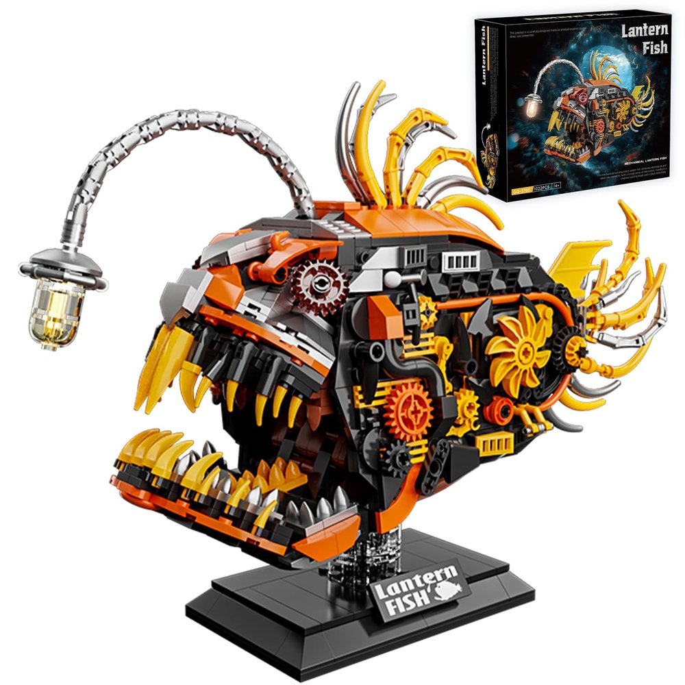 HJPLPXH Mechanical Angler Fish Building Set with Light Steampunk Cyberpunk Animal Model Kit for Adults & Teens, STEM Construction Toy, Unique Desk Decor & Gift for Hobbyists
