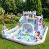 Ktaxon Inflatable Bounce House with Rainbow Arch, Outdoor Bouncy Castle W/Long Water Slide, 750W Blower, Pitching Game & Basketball Rim for Backyard Park, 192" Lx144 Wx88 H view 1