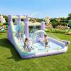 Ktaxon Inflatable Bounce House with Rainbow Arch, Outdoor Bouncy Castle W/Long Water Slide, 750W Blower, Pitching Game & Basketball Rim for Backyard Park, 192" Lx144 Wx88 H view 3