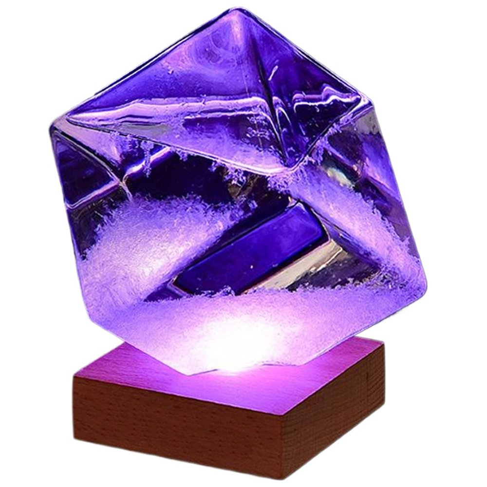 1pc Cube Storm Glass Weather Forecaster Storm Glass Weather Predictor Globe With Cube Design For Home Office Desktop Dec (With Light Base) globe