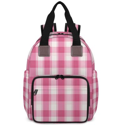 BICUUZHI Pink White Buffalo Check Plaid Diaper Bag Backpack for Women Large Capacity Daypack with Insulated Pockets Multifunction Waterproof Travel Portable Bag