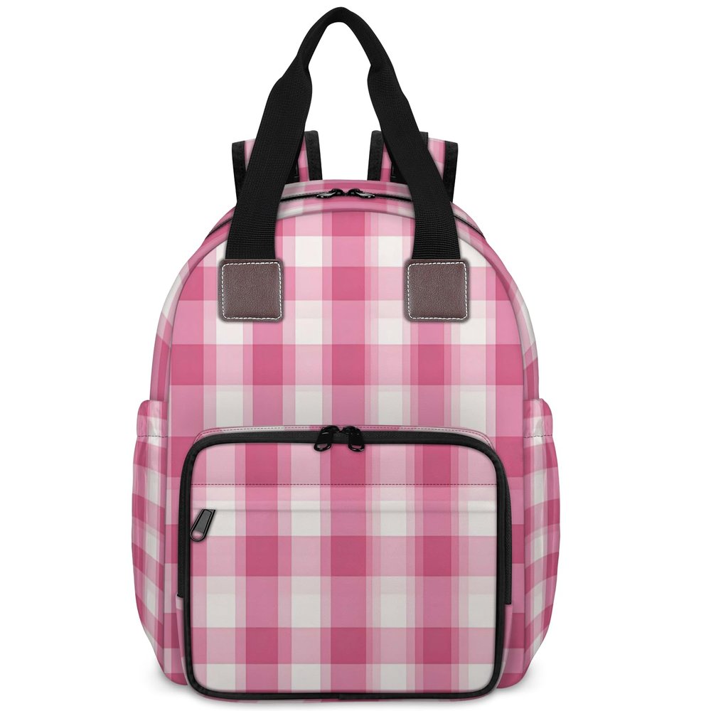 BICUUZHI Pink White Buffalo Check Plaid Diaper Bag Backpack for Women Large Capacity Daypack with Insulated Pockets Multifunction Waterproof Travel Portable Bag