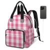 BICUUZHI Pink White Buffalo Check Plaid Diaper Bag Backpack for Women Large Capacity Daypack with Insulated Pockets Multifunction Waterproof Travel Portable Bag view 2