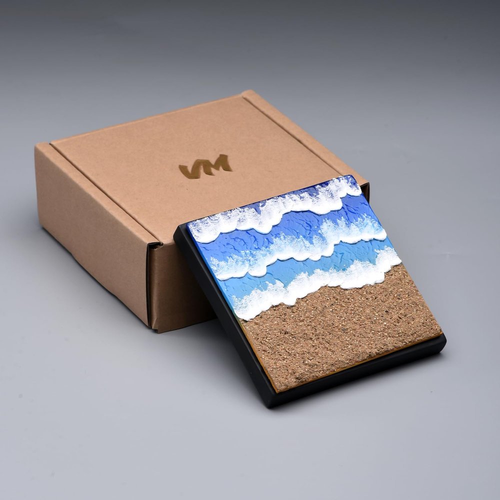 1/64 Scale Micro Simulation Scene, Square Platform Display Base Scenery Decor Baseplate for Miniature Figurines Model Paired Combination Set Collection & Photography (Seaside)