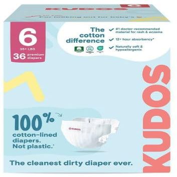 Kudos Chlorine Free Premium Diapers, 100% Cotton-Lined, Size (6)