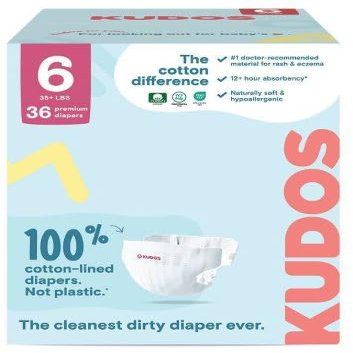 Kudos Chlorine Free Premium Diapers, 100% Cotton-Lined, Size (6)