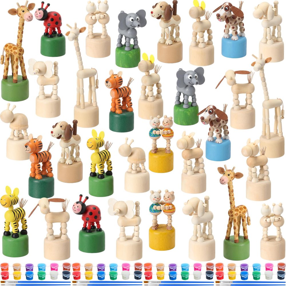 DoubleFill 32 Pcs Wood Animal Painting Craft Kits for Kids, Various