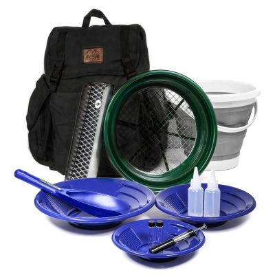 ASR Outdoor 13pc Gold Panning Backpack Kit Collapsible Bucket Prospecting Tools (4 Colors) (Black)