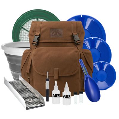 ASR Outdoor 13pc Gold Panning Backpack Kit Collapsible Bucket Prospecting Tools (4 Colors) (Brown)