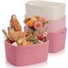 Junkin 3 Pack Pink Gift Basket Empty Cotton Woven Laundry Basket 15 x 10 x 8.7 Inch Pink Storage Bin for Closet Organizing Nursery view 1