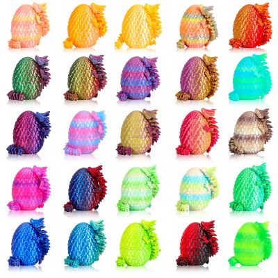 25 Pcs 3D Printed Dragon Eggs with Articulated Dragon Inside, 6.1" Magic Silk Rainbow Dragon Bulk Set, 2.2" Dragon Egg Collection, Unique Gradient Dragon Figurine, Desktop Stress Relief Toys Gifts