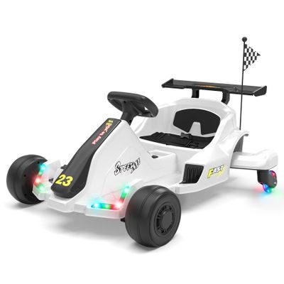 12V Kids Electric Go Kart for Ages 4+, Drift Go Cart with Music & LED Lights, Drifting Car with Swivel Rear Wheels, Adjustable Seat Belt, Outdoor Ride on Toys for Boys and Girls(White)