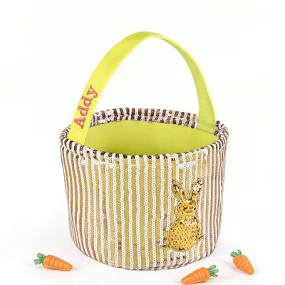 Personalized Easter Basket for Kids, Boys & Girls Ideal for Egg Hunting & Easter Gift Storage (Yellow Sequin Bunny Basket)