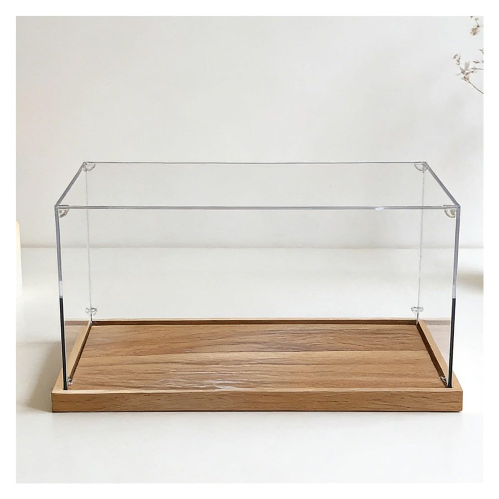 Full Size Acrylic Display Case, Stackable Action Figures Clear Boxes for Collectibles Memorabilia Statue, Helmet Stand with Wood Grain Base(33x20x20in (83.8x50.8x50.8cm))