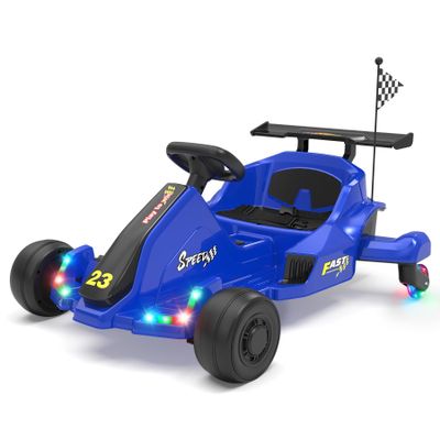 12V Kids Electric Go Kart for Ages 4+, Drift Go Cart with Music & LED Lights, Drifting Car with Swivel Rear Wheels, Adjustable Seat Belt, Outdoor Ride on Toys for Boys and Girls (Blue)