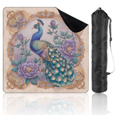 31.5" x 31.5" Mahjong Mat for Table with Carrying Bag Symmetrical Chinoiserie Peacock Elegant Floral Border Non-Slip Noise-Reducing Game Mat Mahjong Accessories for Poker Dominoes Board Games