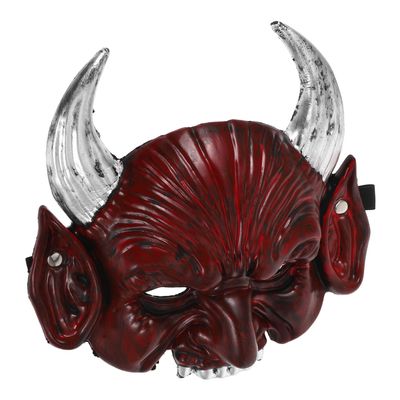Beaupretty Halloween Half Face Crimson Fiend Mask with Horns for Men and Women, Creepy Latex Masquerade Accessory for Role Play and Haunted Party Costume