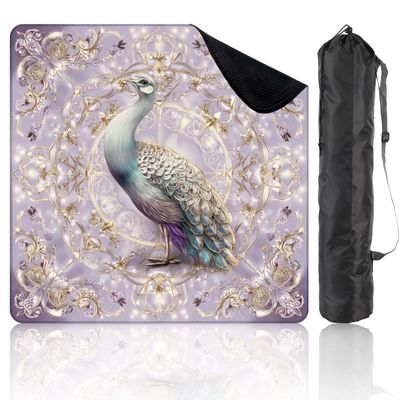 31.5" x 31.5" Mahjong Mat for Table with Carrying Bag Graceful Peacock Design Gold Accents Soft Pastel Non-Slip Noise-Reducing Game Mat Mahjong Accessories for Poker Dominoes Board Games