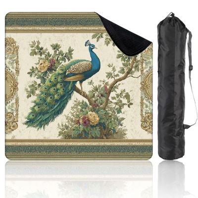 31.5" x 31.5" Mahjong Mat for Table with Carrying Bag Intricate Peacock Chinoiserie Art Vibrant Jewel Tones Non-Slip Noise-Reducing Game Mat Mahjong Accessories for Poker Dominoes Board Games