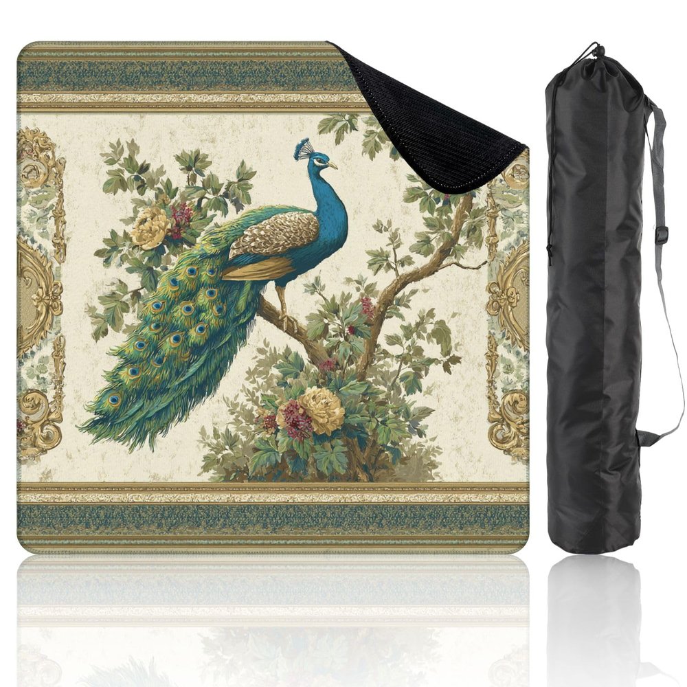 31.5" x 31.5" Mahjong Mat for Table with Carrying Bag Intricate Peacock Chinoiserie Art Vibrant Jewel Tones Non-Slip Noise-Reducing Game Mat Mahjong Accessories for Poker Dominoes Board Games
