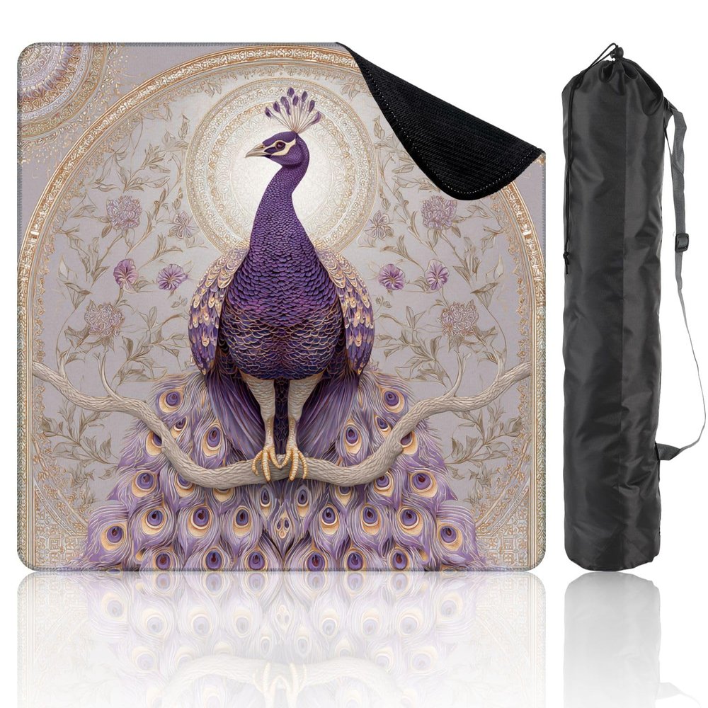 31.5" x 31.5" Mahjong Mat for Table with Carrying Bag Symmetrical Chinoiserie Peacock Art Soft Lavender Mint Non-Slip Noise-Reducing Game Mat Mahjong Accessories for Poker Dominoes Board Games