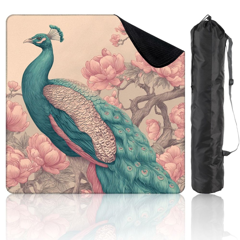 31.5" x 31.5" Mahjong Mat for Table with Carrying Bag Symmetrical Chinoiserie Peacock Dreamy Pastel Non-Slip Noise-Reducing Game Mat Mahjong Accessories for Poker Dominoes Board Games