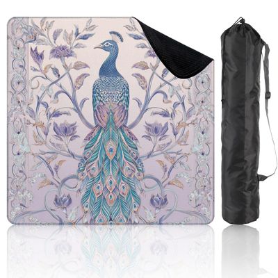 31.5" x 31.5" Mahjong Mat for Table with Carrying Bag Peacock Full Plumage Iridescent Feathers Vines Non-Slip Noise-Reducing Game Mat Mahjong Accessories for Poker Dominoes Board Games