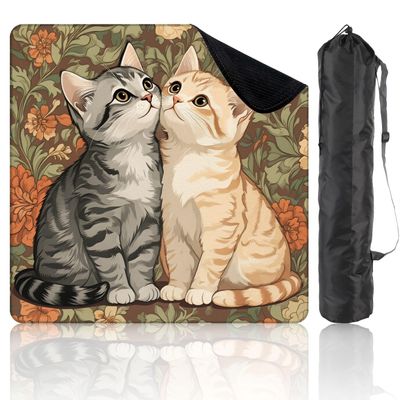 31.5" x 31.5" Mahjong Mat for Table with Carrying Bag Two Kittens Vintage Floral Soft Pastel Colors Non-Slip Noise-Reducing Game Mat Mahjong Accessories for Poker Dominoes Board Games