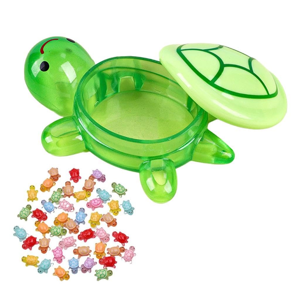 100 Pcs Mini Resin Turtles with Jumbo Turtle Storage Case Glow in The Dark Tiny Luminous Figures Bulk for Fairy Garden Dollhouse Accessories Micro Landscape Decor DIY Crafts Classroom Rewards (Green)