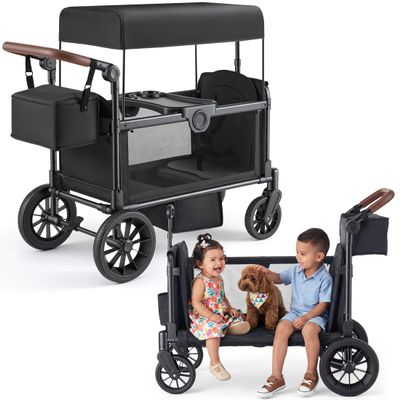 TOFUUMI Stroller Wagon for 2 Kids, Foldable 2-Seater with Canopy