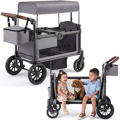TOFUUMI Stroller Wagon for 2 Kids, Foldable 2-Seater with Canopy