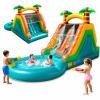 23FT Tropical Inflatable Water Slide, 1M Wide Double Lane Slide with Climbing Wall & Water Cannon, Heavy-Duty 0.6mm PVC & 1100W Blower Backyard Water Park for Kids Adults view 1