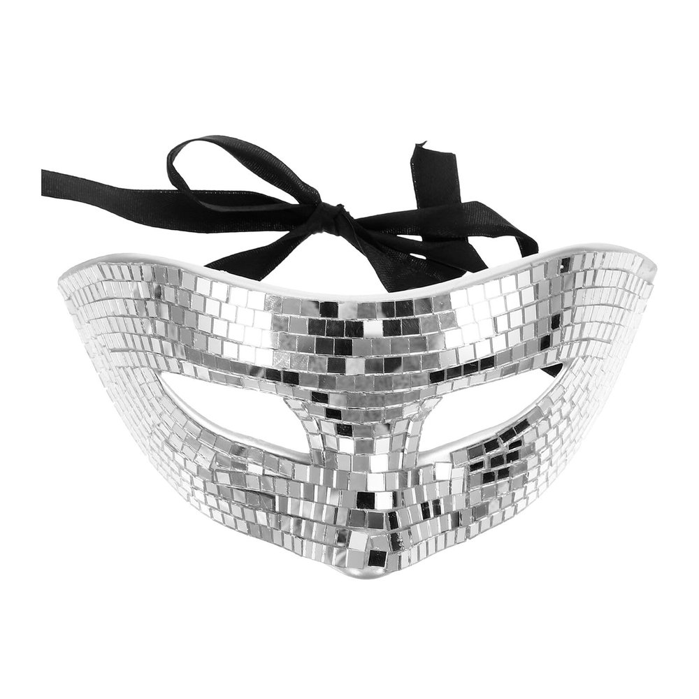 BCOATH Silver Mirror Sequin for Women, Handmade Glitter Half Face Mask Party Prop for Halloween, Carnival, Dance, Reflective Costume Accessory