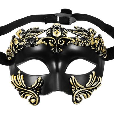 BESPORTBLE Halloween Half Face Warrior Mask Black Gold Roman Style Cosplay Party Prop for Men Masquerade Costume Accessory