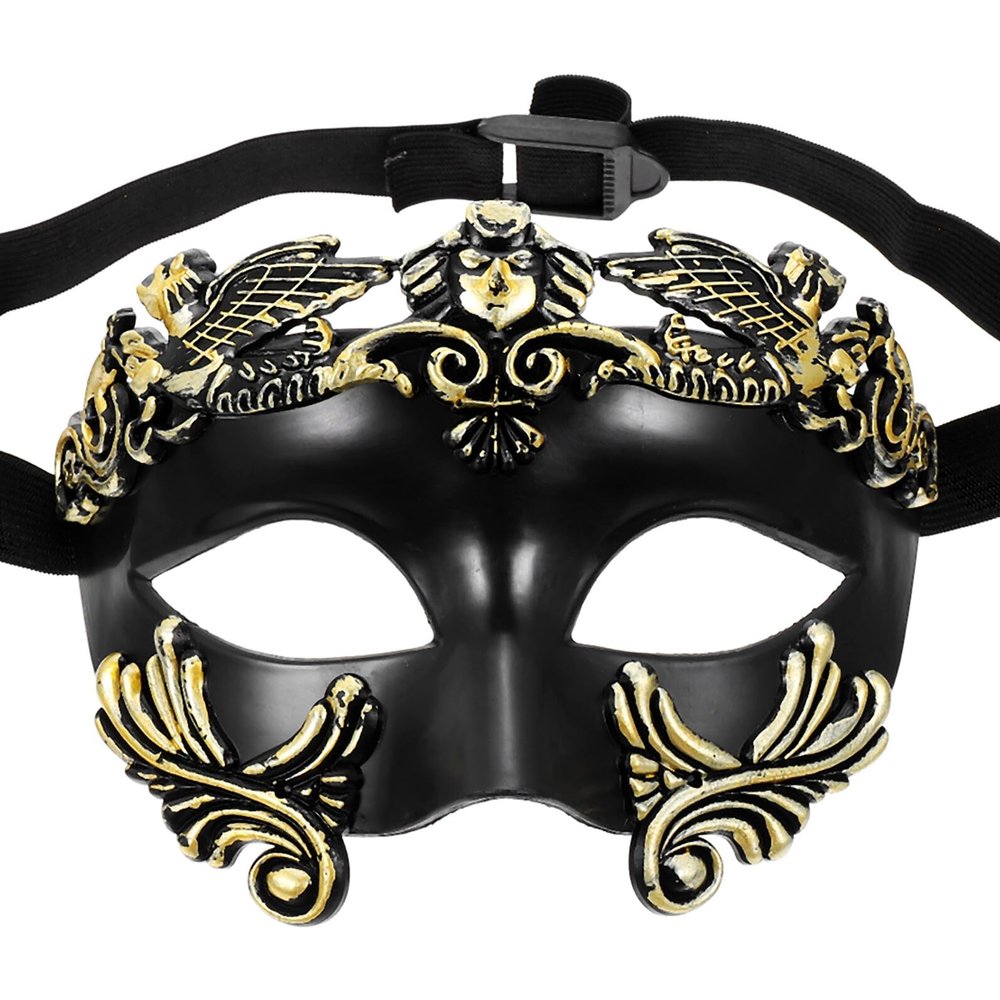 BESPORTBLE Halloween Half Face Warrior Mask Black Gold Roman Style Cosplay Party Prop for Men Masquerade Costume Accessory