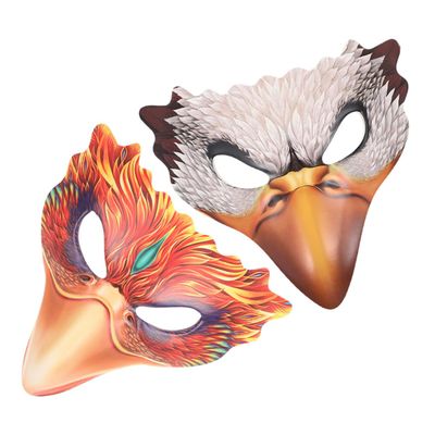 BESTonZON 2pcs Halloween Bird Masquerade Masks for Women, White Feathered Eagle and Fiery Mythical Bird Half Masks with Leather Print, Carnival Costume Accessories for Party and Dress-up