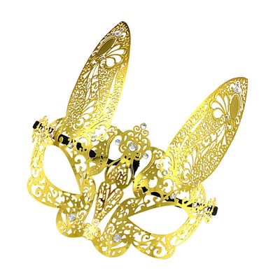 Abaodam Rabbit Masquerade Half Face Mask for Women, Gold Metal Bunny Mask with Rhinestones, Carnival Party Costume Accessory for Halloween and Masquerade Events