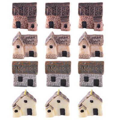 12Pcs Miniature House for Crafts, Fairy Gardens Stone Resin Mini House - for Yard Bonsai Micro Landscape DecorationMiniature